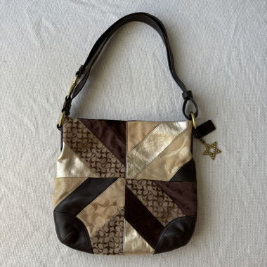 brown unique patchwork style coach shoulder bag