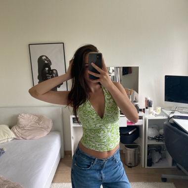 Green and white halter top