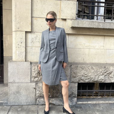 Theory Luxe Grey office core blazer and dress set