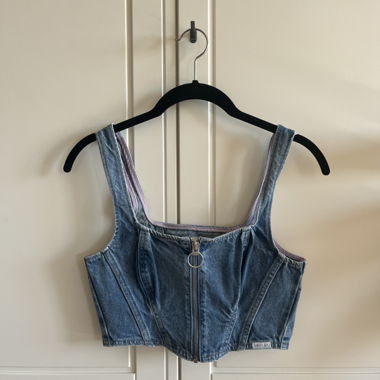 denim corset top with zipper