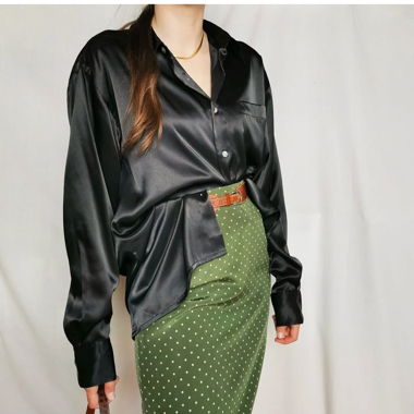 Oversized satin vintage black blouse