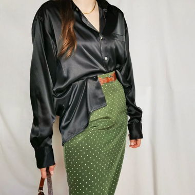 Oversized satin vintage black blouse