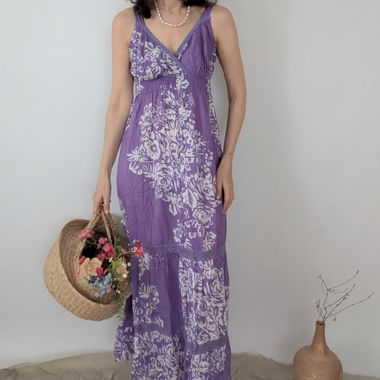 Abito lungo maxi floreale viola S
