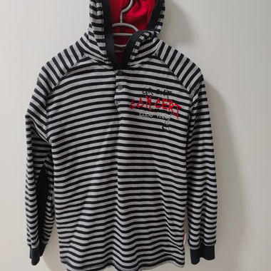 Striped Hoodie with red inside fabric