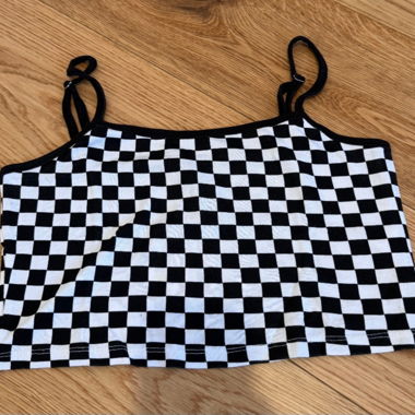 H&M Karierter Crop-Top schwarz weiss 100% Baumwolle
