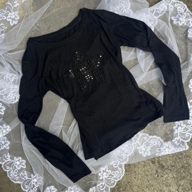 y2k indiesleaze sequin star print longsleeve