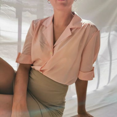 Strawberry pink mousse vintage summer blouse