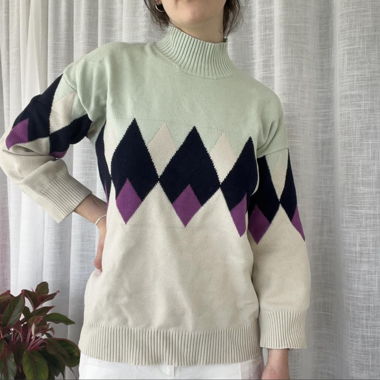 Argyle mock-neck knit sweater