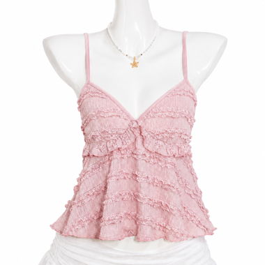 Pink Ruffle Lace Cami Top Y2K