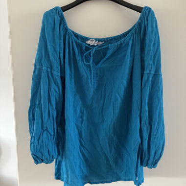 Blusa blu boho/hippie con spalle scoperte