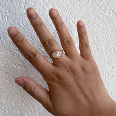 Bague en argent 925 plaquée or avec jade en forme de cœur
