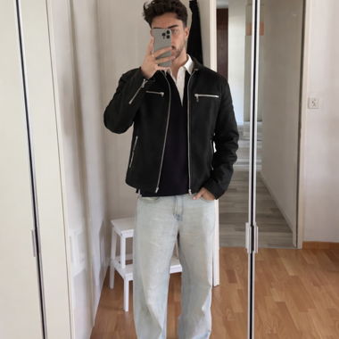 Giacca nera effetto scamosciato