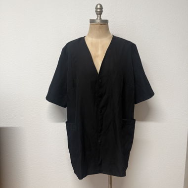 Black short-sleeve blouse with button placket