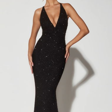 Oh Polly Schwarz Maxi Dress