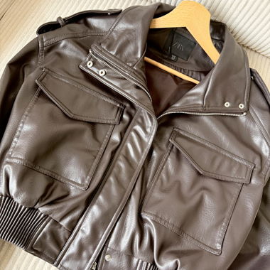 Zara braune Lederjacke
