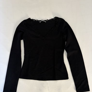 long-sleeve lace-neck top