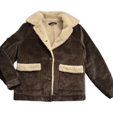 Veste en velours côtelé marron avec sherpa (S–M)