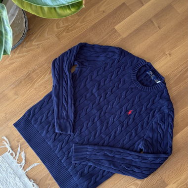 Ralph Lauren-Zopfmuster-Pullover Blau Navy – Grösse L