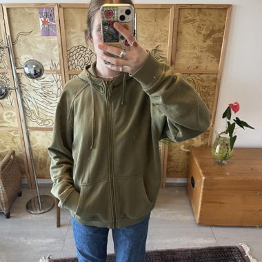 Olive green zip-up hoodie