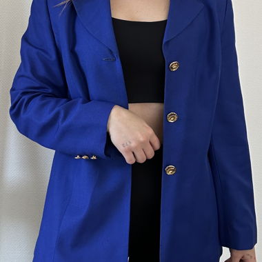 Cobalt blue vintage linen blazer