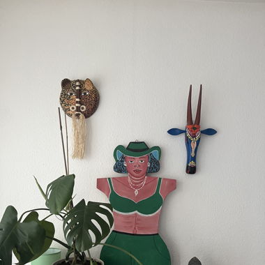 Boho Woman Portrait on Natural Wood – Handcrafted