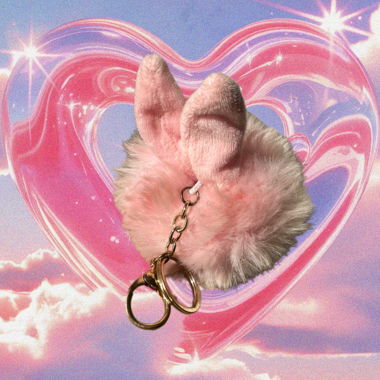 porte-clés lapin rose en fourrure