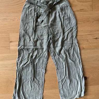 Pantaloni in lino grigio-verde
