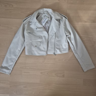 Giacca corta in ecopelle beige, taglia 36