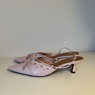 River Island Pink lace up Kitten Heels