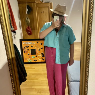Vintage 100% Silk Short-Sleeve Shirt Turquoise