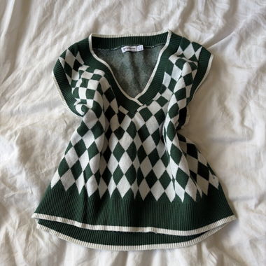Green Argyle Knit Vest