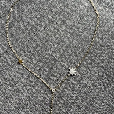 Collier acier inoxydable sautoir étoile doré