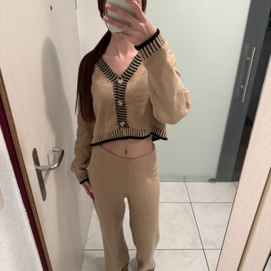 Beige knit two-piece set