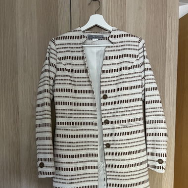 Mantel, jaquard, 34, creme/braun, tailliert
