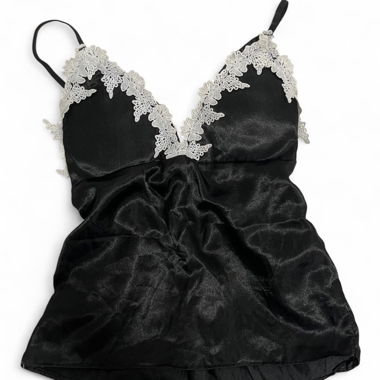 black lace trim satin top