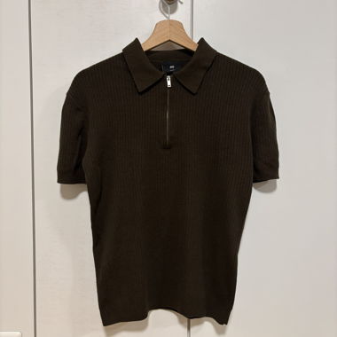 Chemise polo zippée H&M slim fit vert foncé/brun