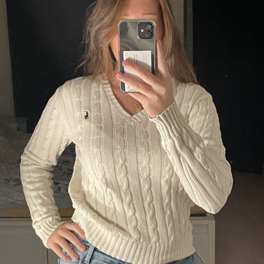 Pull torsadé Ralph Lauren blanc col v