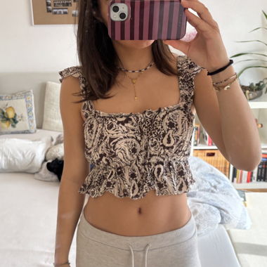Stradivarius brown floral crop top S
