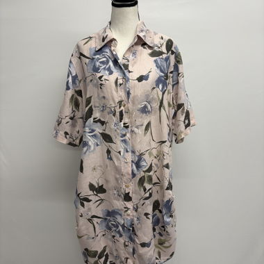 Puro Lino Floral Linen Dress onesize pink blue