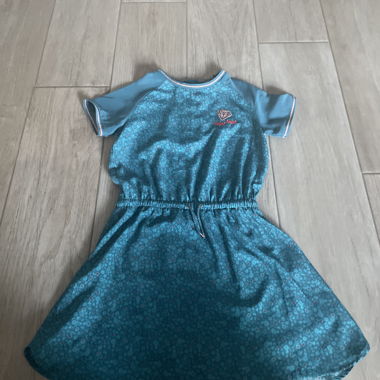 Turquoise blue girl's dress with floral print