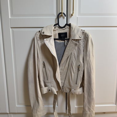 Beige Leather Jacket with Studs