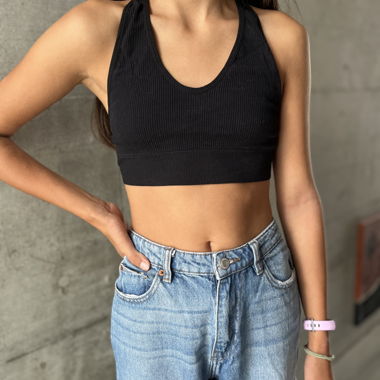 Black ripped halter top