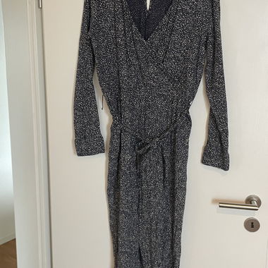 Patterned Blue/White Wrap Jumpsuit