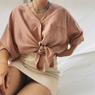 Antique blush pink silk vintage oversized blouse