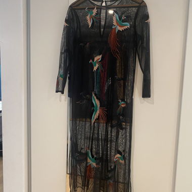 Mango Mesh Kleid mit Vogelprint - Größe M 