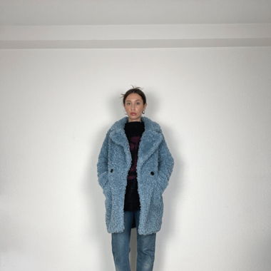 Fluffy blue teddy faux fur coat