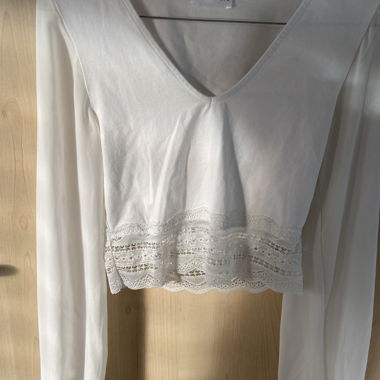 White Long-Sleeve Top with Lace
