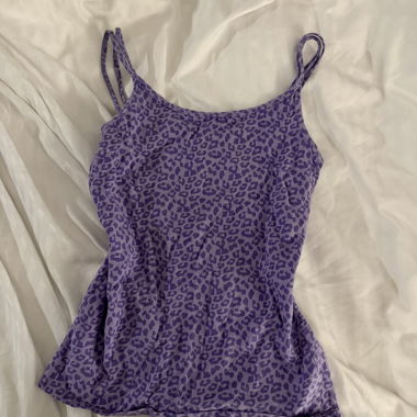 Purple Spaghetti-Strap Top with Leopard Print