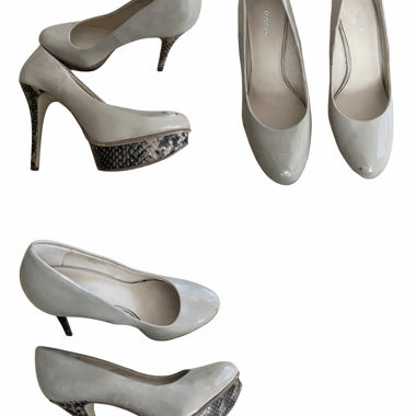 Graue Lackpumps mit Plateau