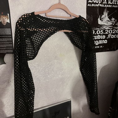 Schwarzes Mesh-Shrug-Top